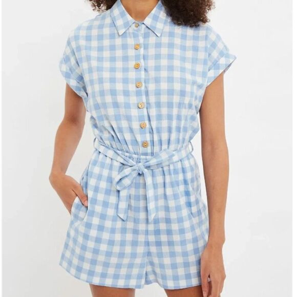 Louche Addie Picnic Check Playsuit Blue and White Size US 10 - Picture 1 of 12